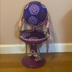 Doll Salon Chair, Hairdresser Cape, and Hair Items